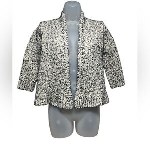 EILEEN FISHER Black White Boucle Textured Alpaca Blend Cardigan Size Med